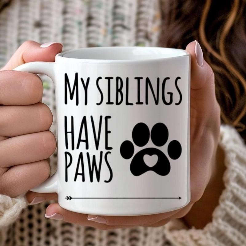 Tailorly White Ceramic 11 oz Mug - My Siblings Have Paws Creative Minimalist Black Animal Footprint With Tiny Heart On Ceramic Mug