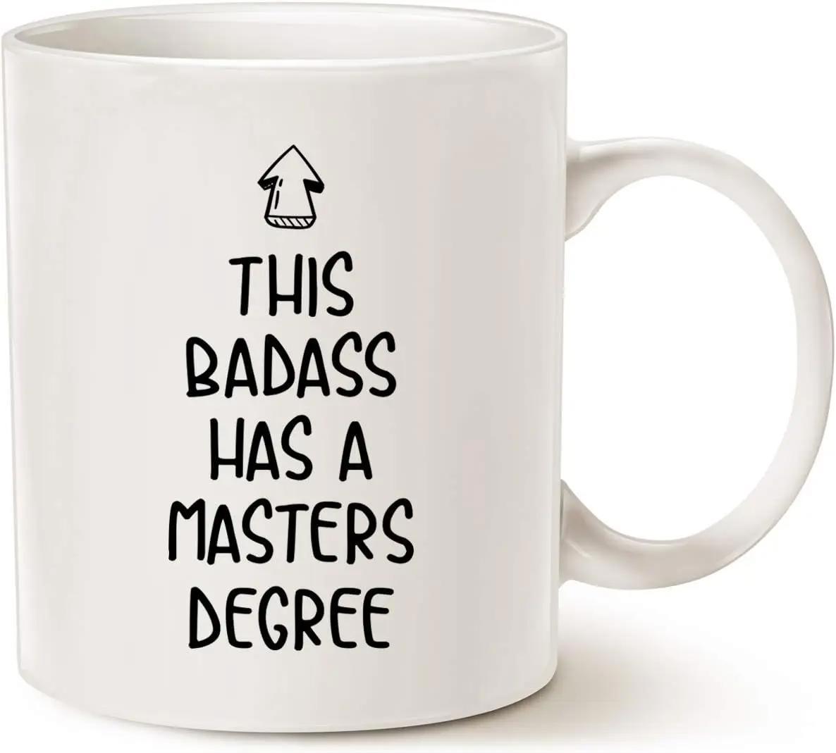 Tailorly White Ceramic 11 oz Mug - This Badass Has A Masters Degree Minimalist Hand Drawn Black Ink Style Symbolic Upward Directional Arrow