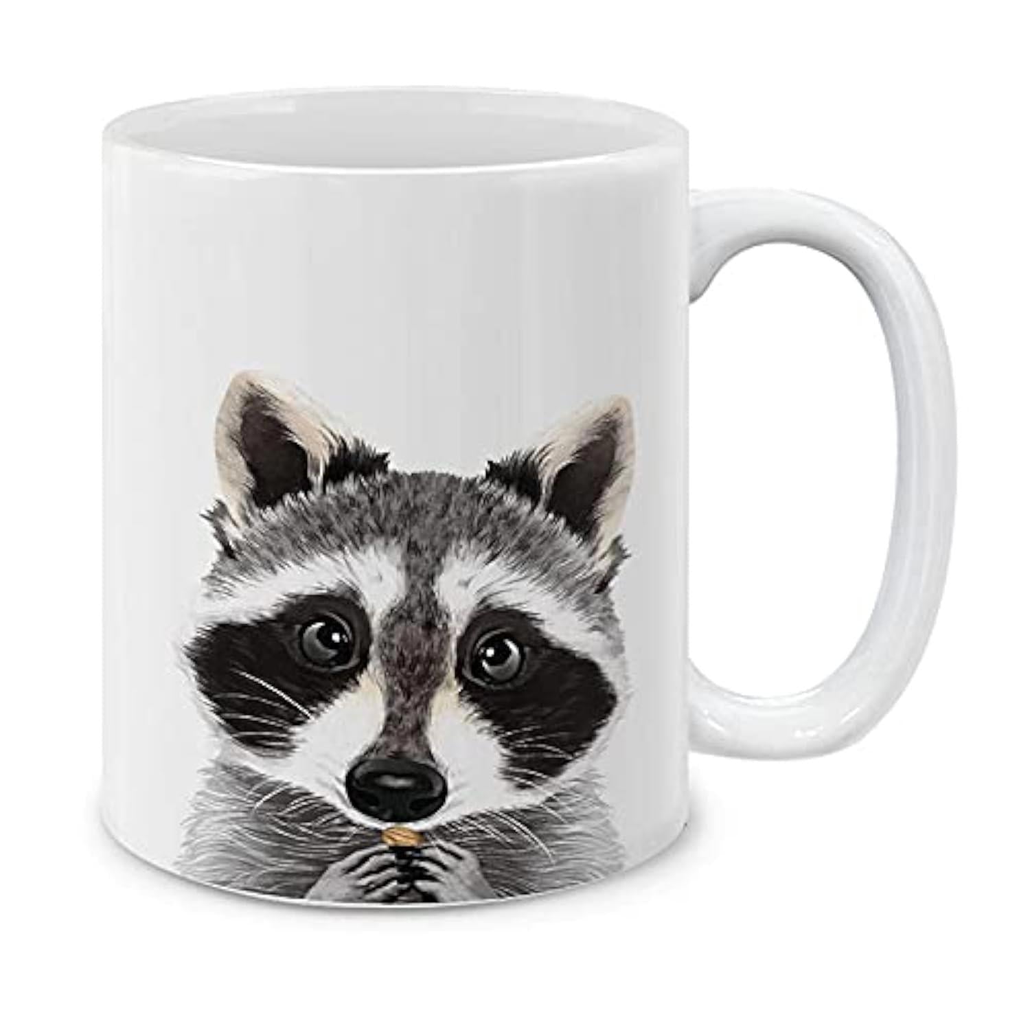 Tailorly White Ceramic 11 oz Mug - Hand Drawn Artistic Style With Cute Fluffy Fur Details And Curious Eyes Raccoon