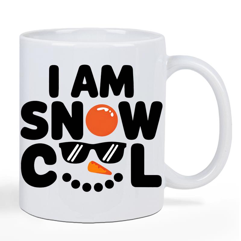 Tailorly White Ceramic 11 oz Mug - I Am Snow Cool Smiling Snowman Face Wearing Sunglasses With An Orange Sun Circle Snowman