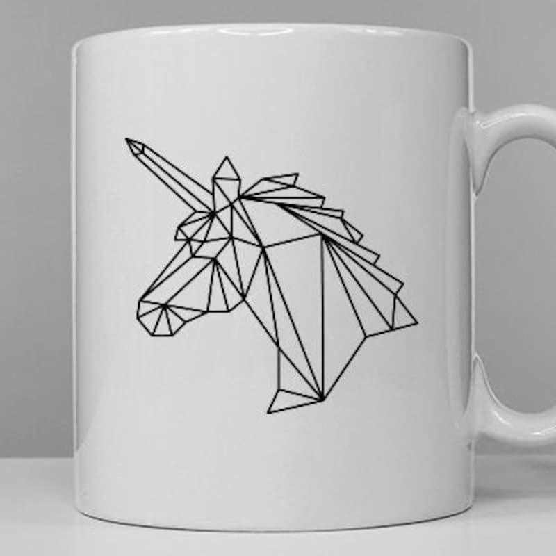 Tailorly White Ceramic 11 oz Mug - Minimalist Geometric Line Art Depicting A Majestic Mythical Creature Unicorn