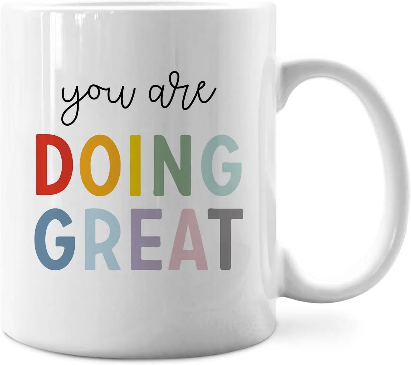 Tailorly White Ceramic 11 oz Mug - You Are Doing Great Colorful Bold Letters On A Clean White Minimalist Surface Typography