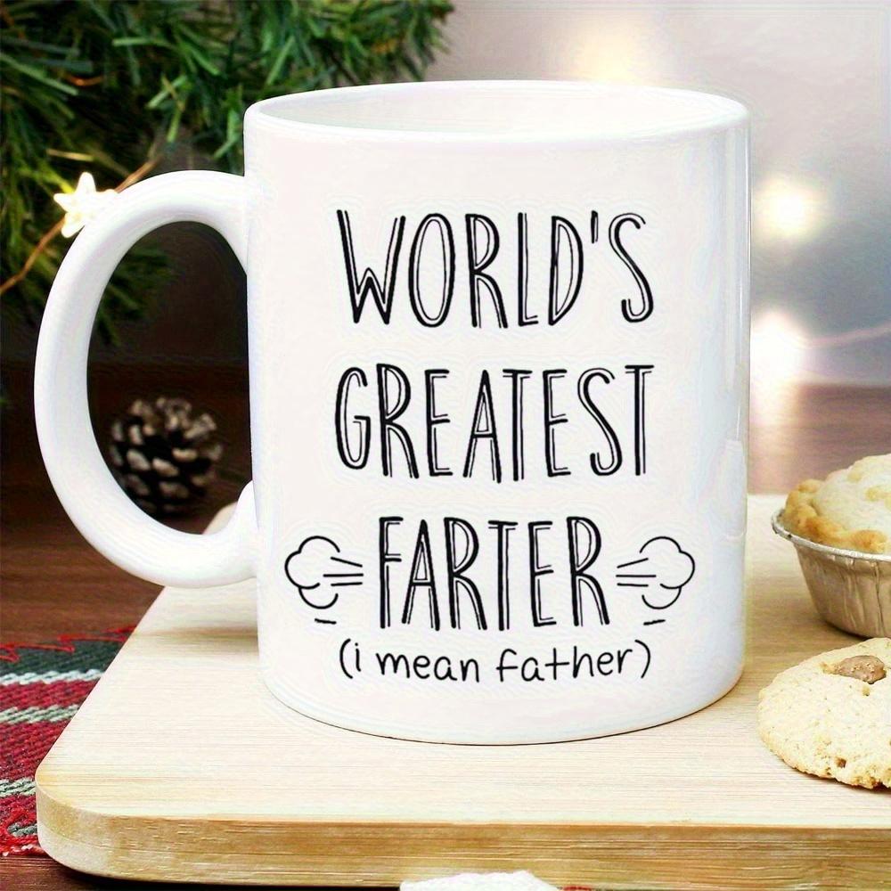 Tailorly White Ceramic 11 oz Mug - World's Greatest Farter I Mean Father Minimalist Sketchy Typography With Whimsical Wind Puffs On