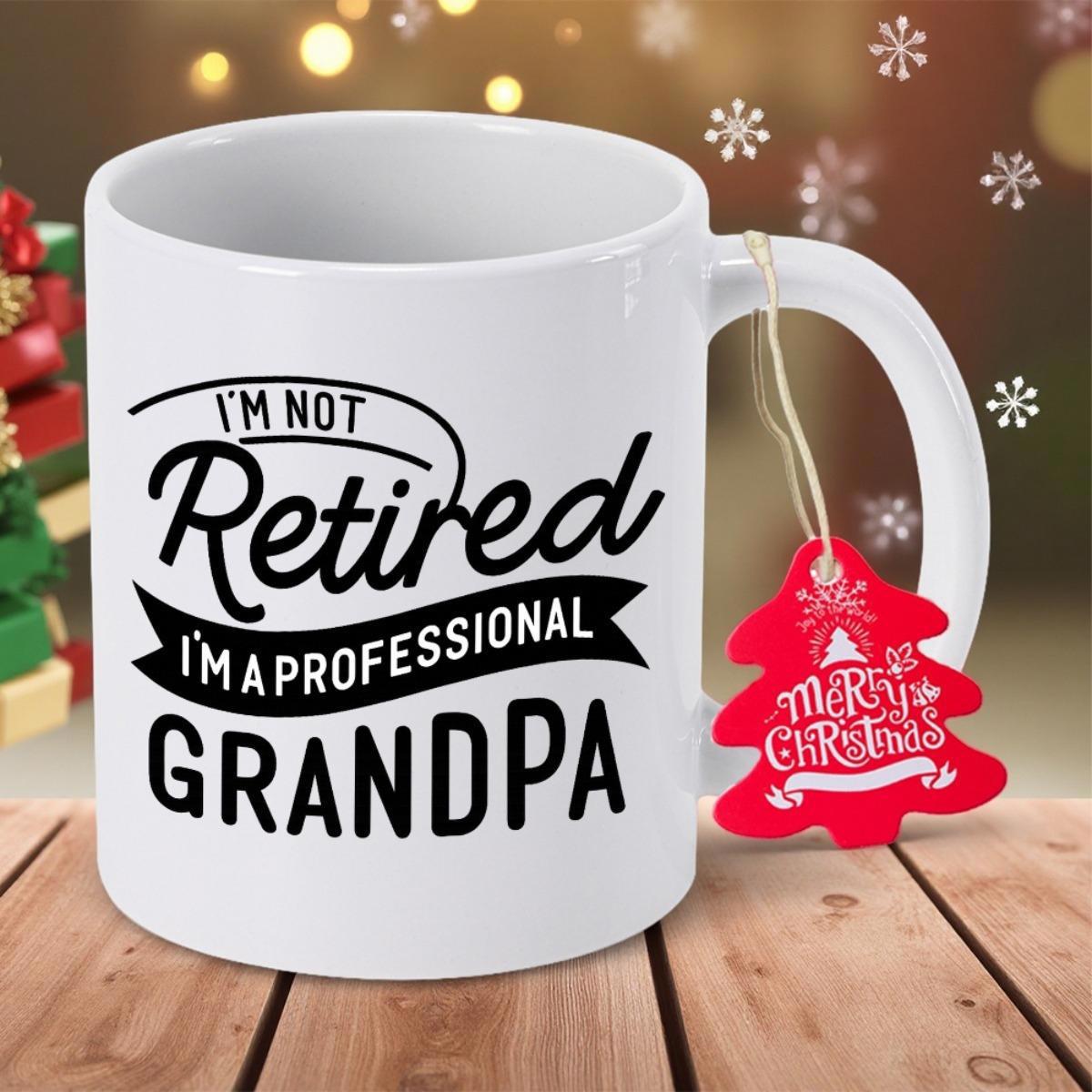 Tailorly White Ceramic 11 oz Mug - Im Not Retired Im A Professional Grandpa Bold Black Script Typography Featuring Decorative Ribbon Element And Classic Layout
