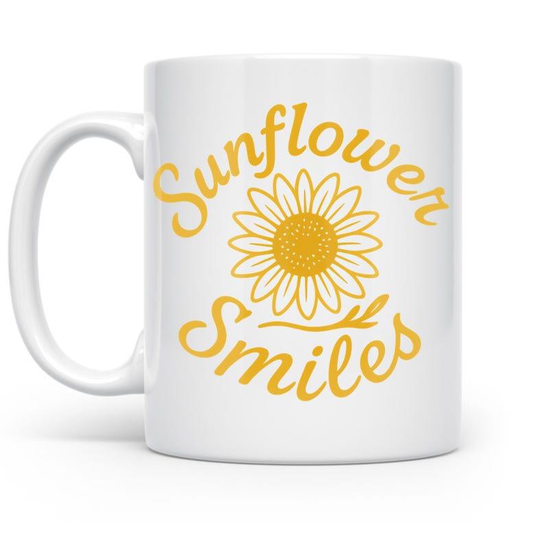 Tailorly White Ceramic 11 oz Mug - Sunflower Smiles Bright Yellow Petals Blooming Elegantly Under The Golden Summer Sun Sunflower