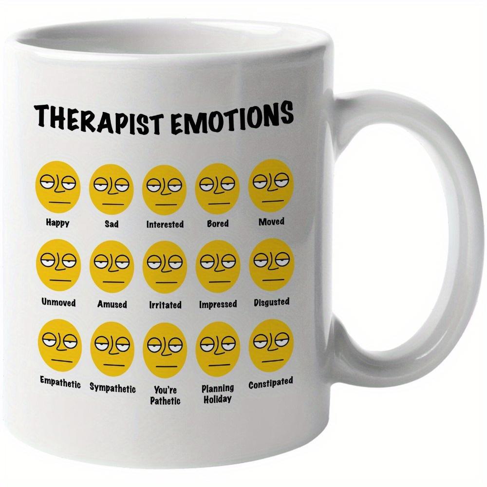 Tailorly White Ceramic 11 oz Mug - Therapist Emotions Multiple Identical Yellow Expressionless Faces Arranged In Grid Pattern Mug