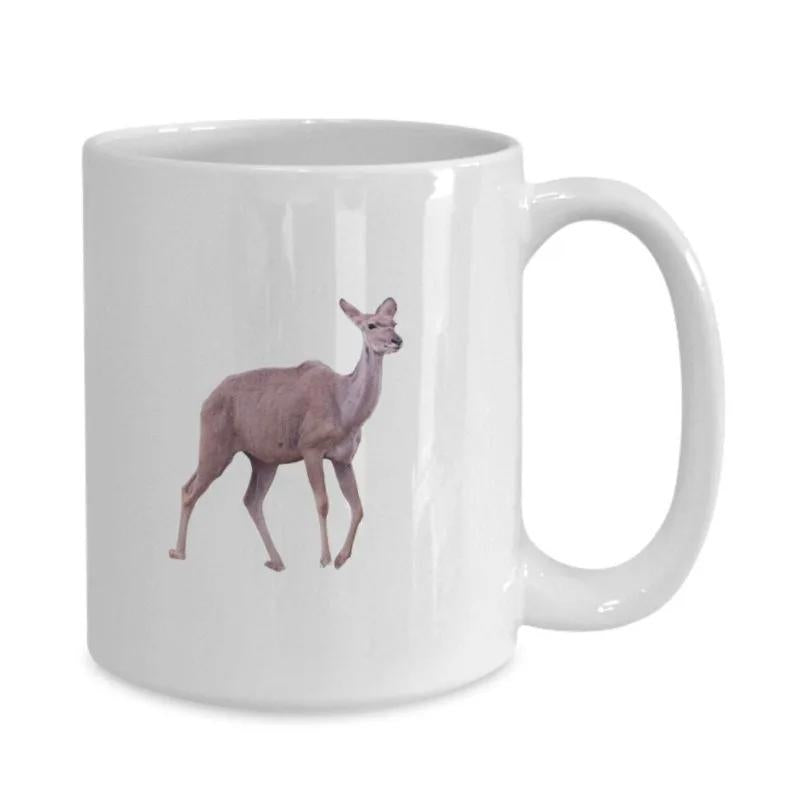 Tailorly White Ceramic 11 oz Mug - Realistic Doe Walking Gracefully On A Clean White Surface Deer