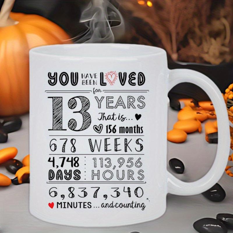 Tailorly White Ceramic 11 oz Mug - You Have Been Loved For 13 Years Minimalist White Ceramic Body With Heart Icons And Stylized Black Script Mug