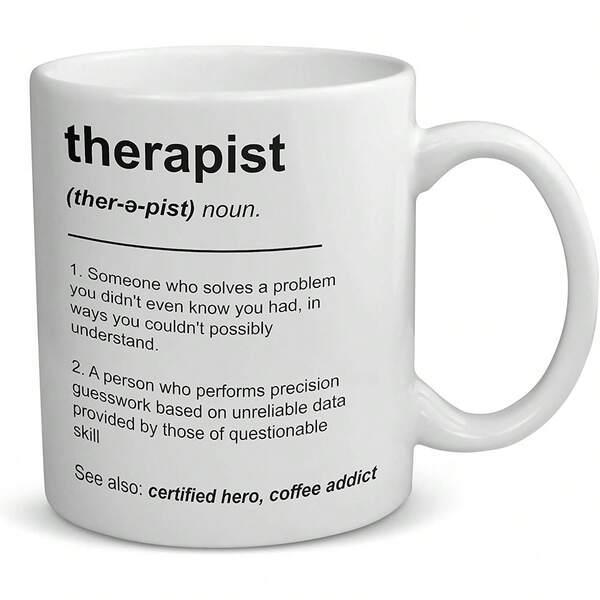 Tailorly White Ceramic 11 oz Mug - Therapist Certified Hero Coffee Addict Glossy Ceramic Surface With Definition Text Printed In Bold Black Font Mug