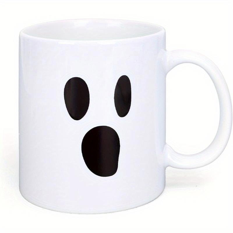 Tailorly White Ceramic 11 oz Mug - Simple Spooky Black Eyes And Open Mouth On Smooth Surface Ghost