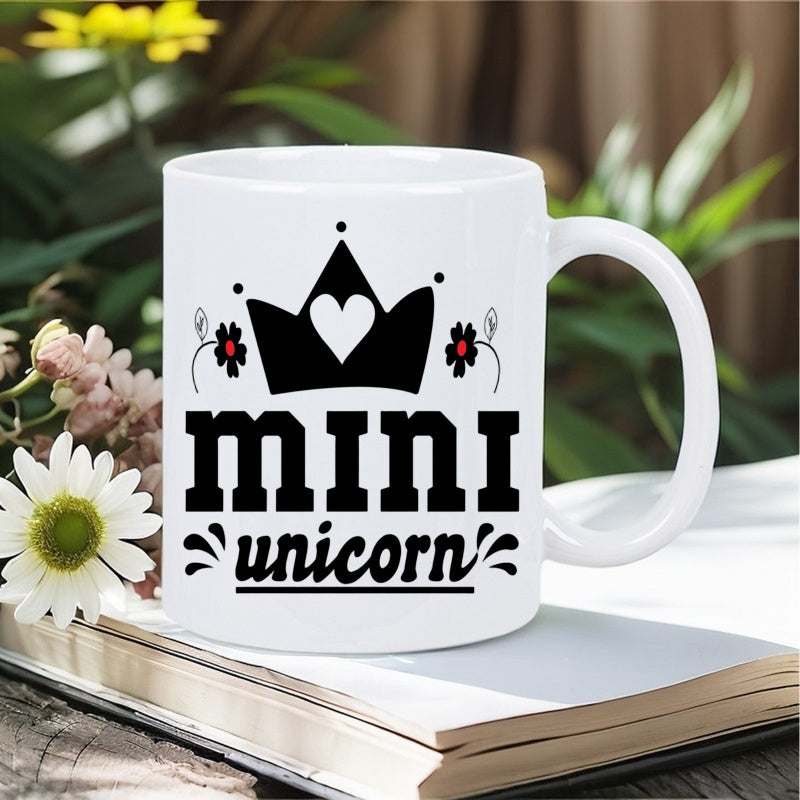 Tailorly White Ceramic 11 oz Mug - Mini Unicorn Black Crown Featuring A White Heart And Delicate Floral Accents Mug