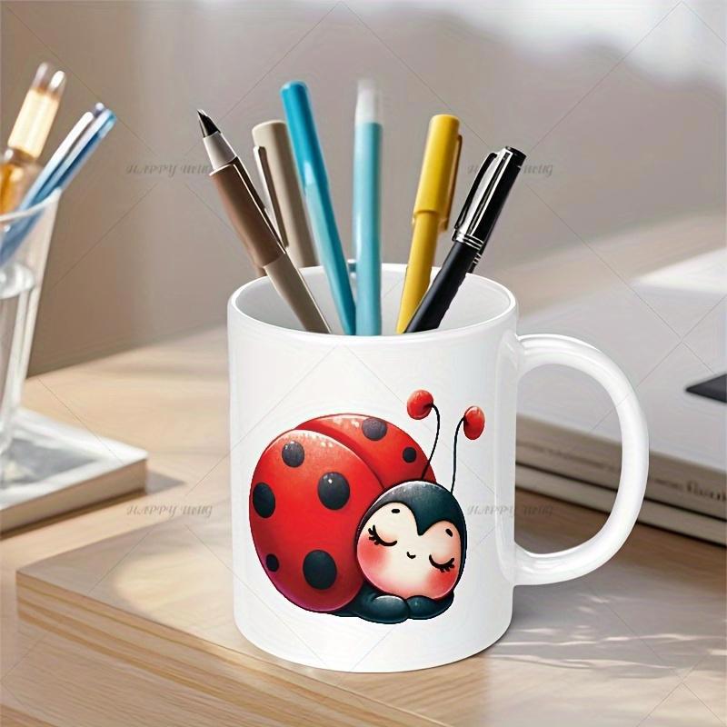 Tailorly White Ceramic 11 oz Mug - Charming Tiny Insect Resting With Red Spotted Shell Design Ladybug
