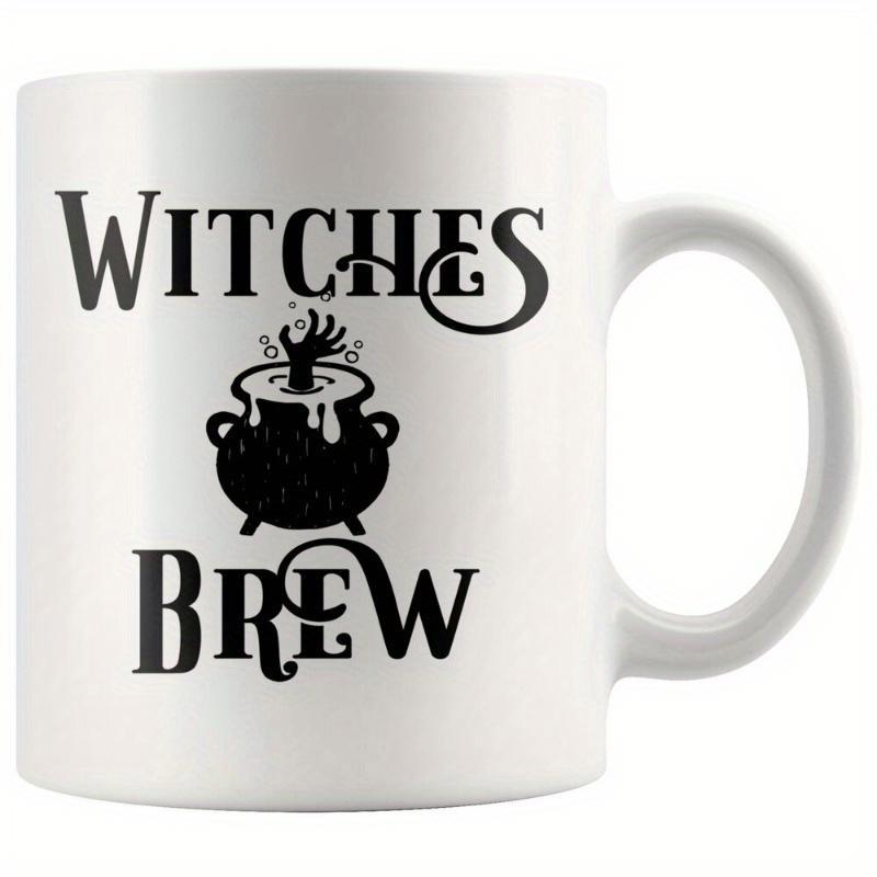 Tailorly White Ceramic 11 oz Mug - Witches Brew Mysterious Bubbling Pot Featuring A Rising Skeletal Hand From Boiling Cauldron