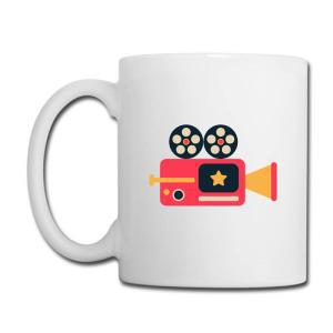 Tailorly White Ceramic 11 oz Mug - Vintage Retro Movie Projector With Golden Star On Red Body Camera