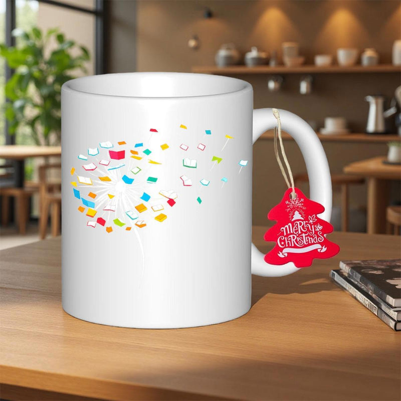 Tailorly White Ceramic 11 oz Mug - Vibrant Colorful Open Books Floating Together In A Graceful Swirling Motion Book