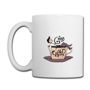 Tailorly White Ceramic 11 oz Mug - A Good Coffee Classic Illustration Of A Gentleman Resting Inside A Large Vintage Ceramic Coffee Cup Man