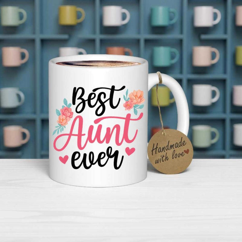 Tailorly White Ceramic 11 oz Mug - Best Aunt Ever Blooming Floral Garden With Delicate Peach Flowers And Hearts Mug