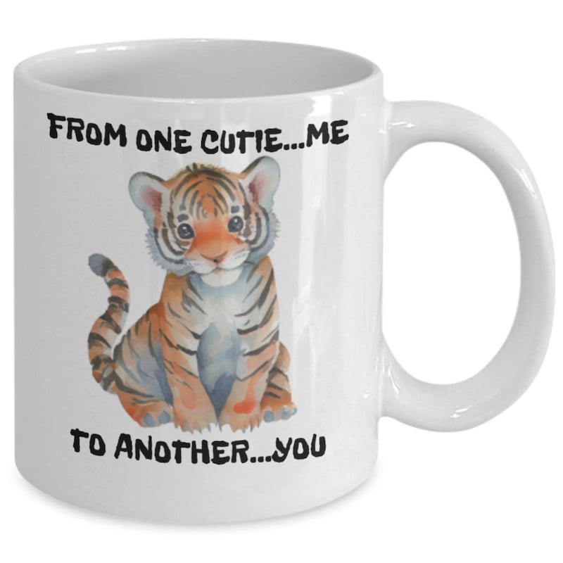 Tailorly White Ceramic 11 oz Mug - From One Cutie Me To Another You Adorable Watercolor Little Cub With Soft Orange Fur Sitting Calmly Tiger