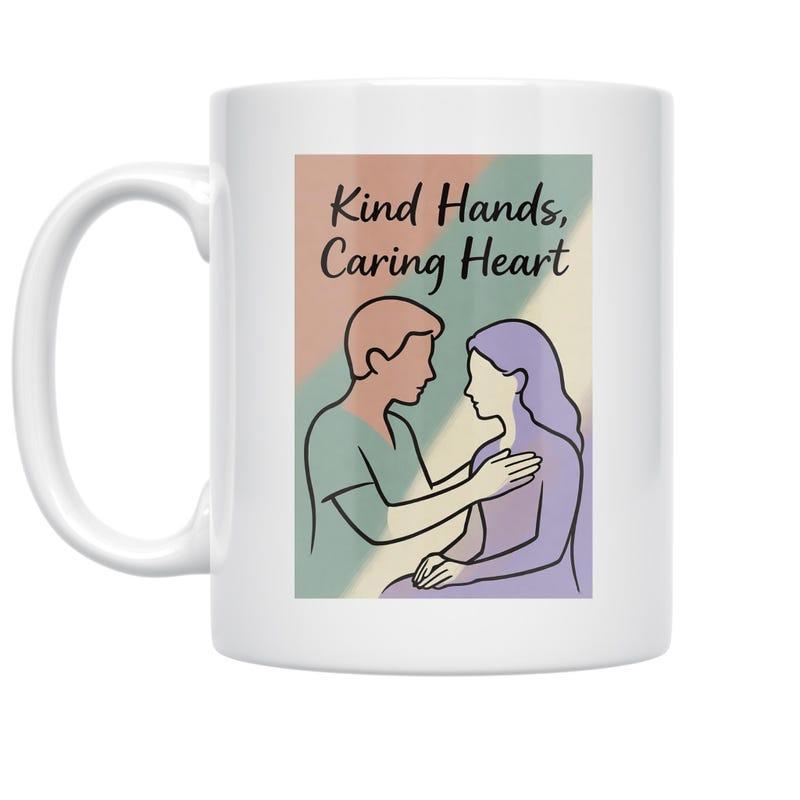 Tailorly White Ceramic 11 oz Mug - Kind Hands Caring Heart Minimalist Figures Sharing A Gentle Heartfelt Connection In Pastel Illustration
