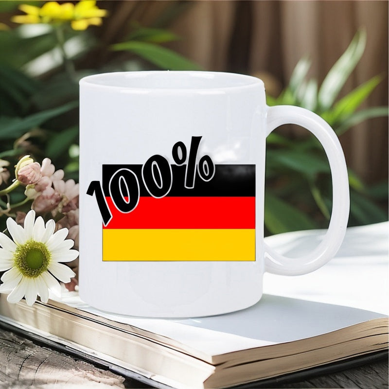 Tailorly White Ceramic 11 oz Mug - 100 Percent Traditional Rectangular Design With Horizontal Black Red And Gold Bands Flag