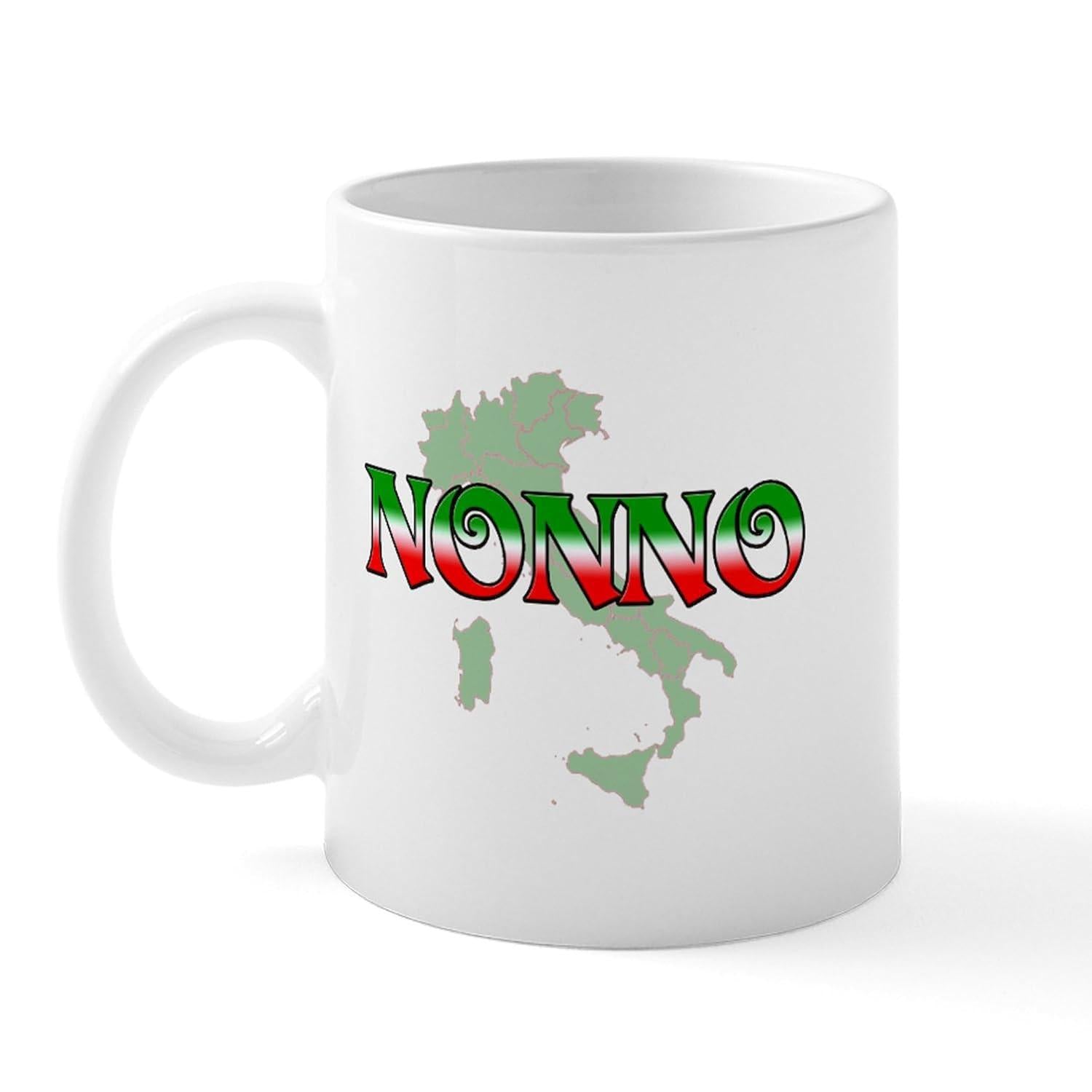 Tailorly White Ceramic 11 oz Mug - Italy Map Silhouette Featuring Italian Flag Colors Within Bold Stylized Letters Map