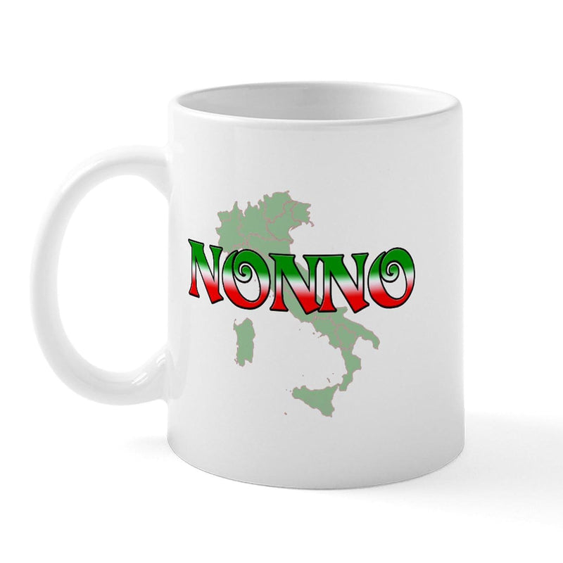 Tailorly White Ceramic 11 oz Mug - Italy Map Silhouette Featuring Italian Flag Colors Within Bold Stylized Letters Map