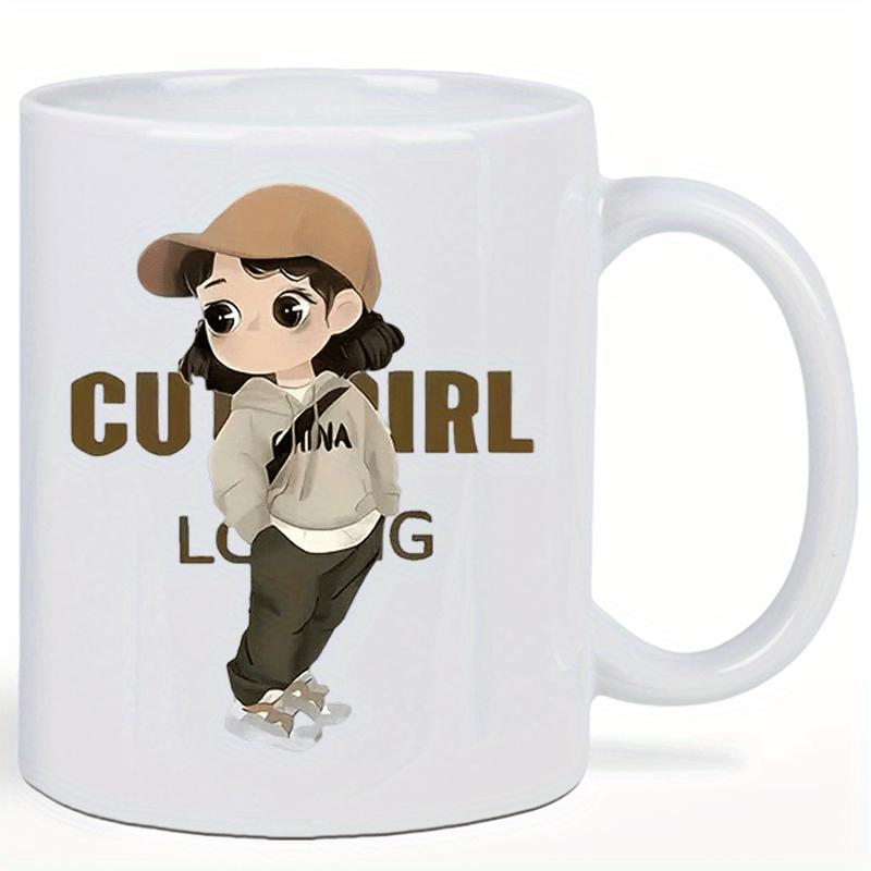 Tailorly White Ceramic 11 oz Mug - Cute Girl Loading China Adorable Chibi Character Wearing Modern Hoodie And Baseball Cap Girl