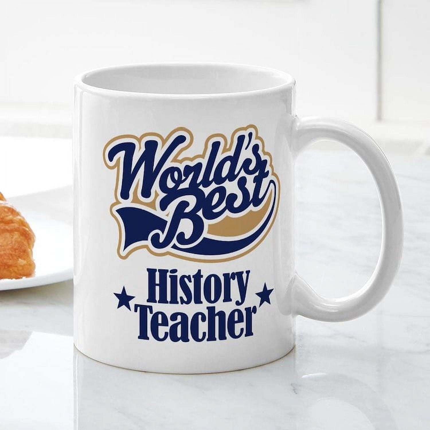 Tailorly White Ceramic 11 oz Mug - World's Best History Teacher Elegant Featuring Decorative Typography With Two Small Stars Mug