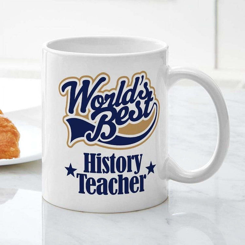 Tailorly White Ceramic 11 oz Mug - World's Best History Teacher Elegant Featuring Decorative Typography With Two Small Stars Mug