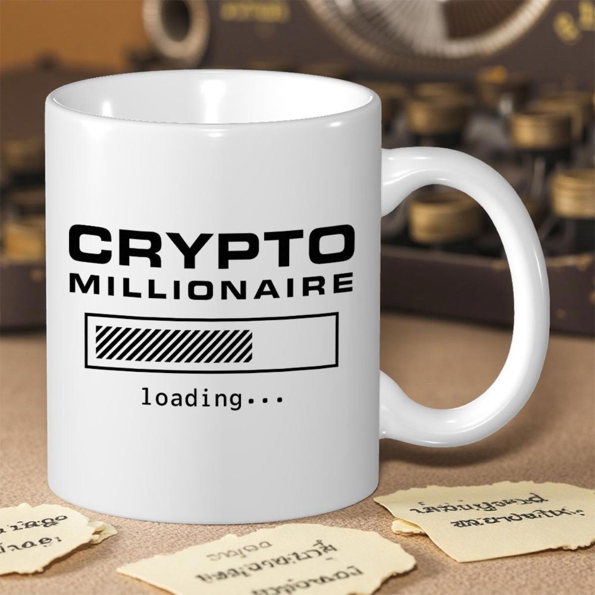 Tailorly White Ceramic 11 oz Mug - Crypto Millionaire Loading Digital Progress Bar Graphic Featuring Black Geometric Lines Showing Success State Mug