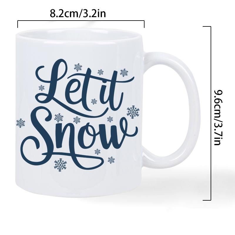 Tailorly White Ceramic 11 oz Mug - Let It Snow Decorative Calligraphy Text With Small Floating Dainty Winter Snowflakes Mug