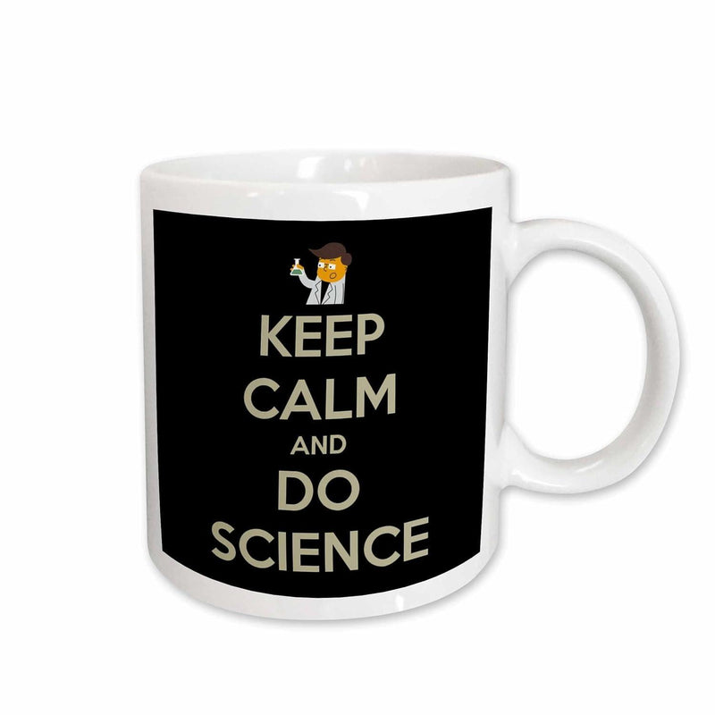 Tailorly White Ceramic 11 oz Mug - Keep Calm And Do Science Enthusiastic Cartoon Researcher Holding Chemistry Flask Against Bold Dark Background Science