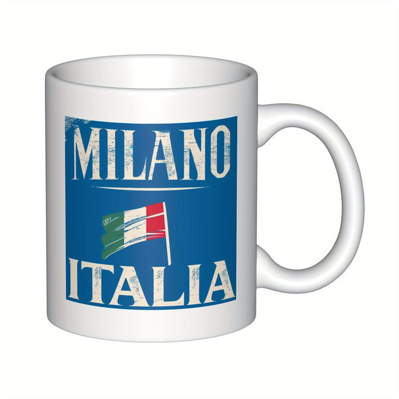 Tailorly White Ceramic 11 oz Mug - Milano Italia Weathered Blue Background Featuring A Distressed Italian National Waving Flag