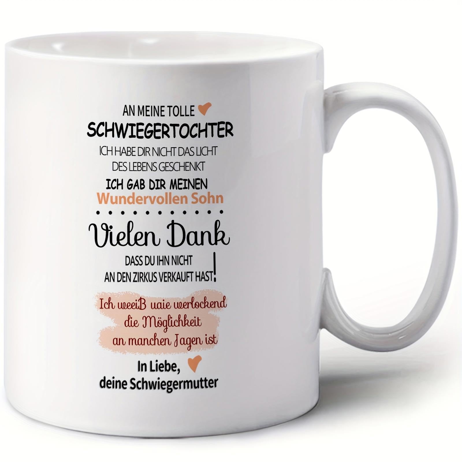Tailorly White Ceramic 11 oz Mug - Classic Ceramic Design With Minimalist Hearts And Elegant Sentimental German Script Mug