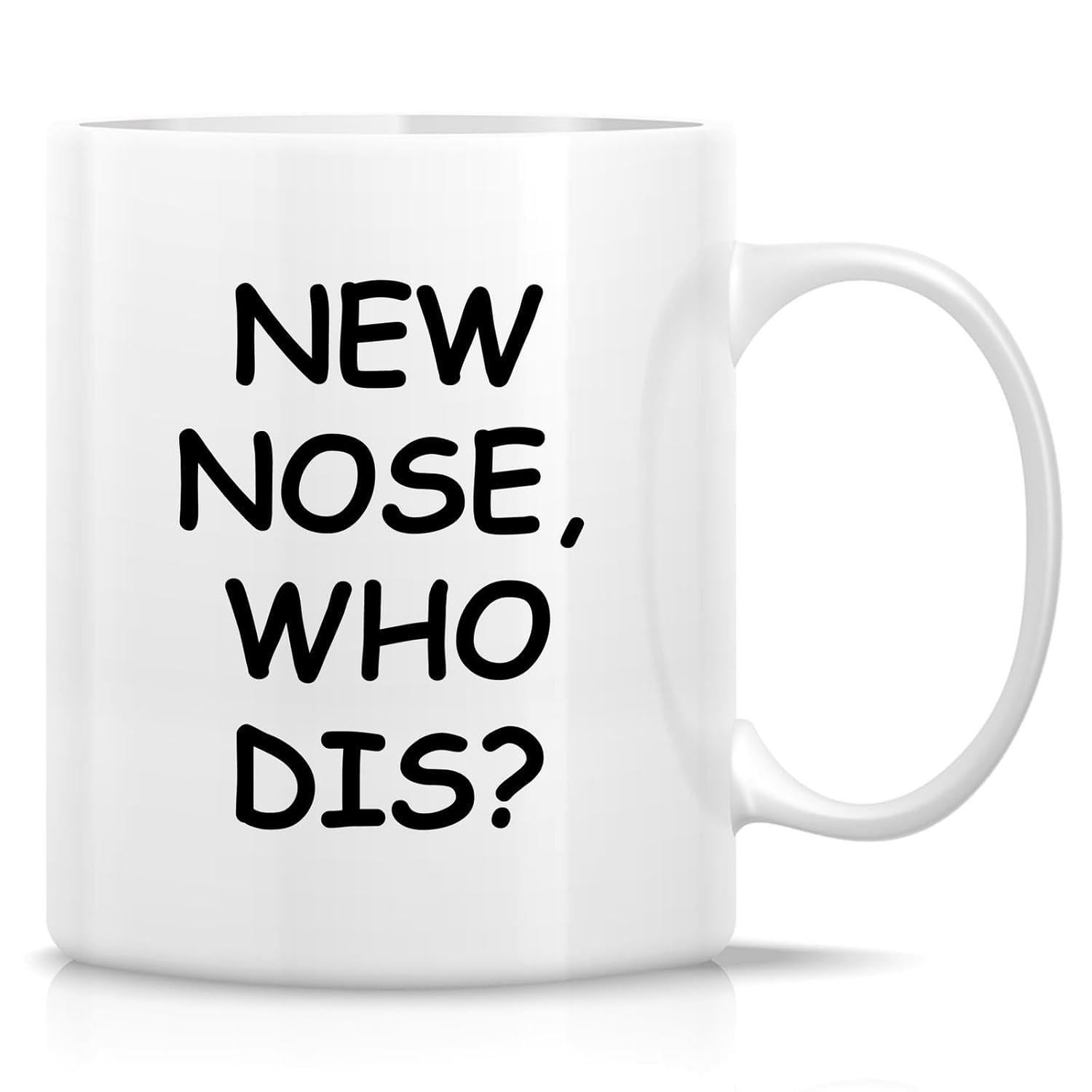 Tailorly White Ceramic 11 oz Mug - New Nose Who Dis Simple Bold Black Hand Drawn Lettering Style Typography