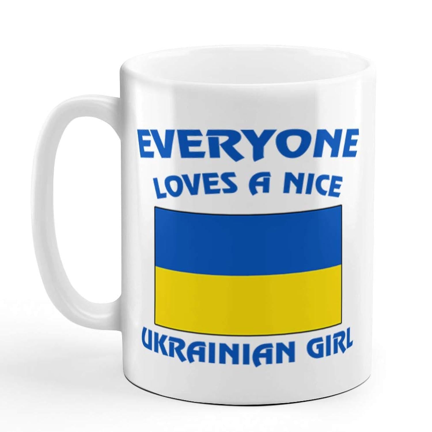 Tailorly White Ceramic 11 oz Mug - Everyone Loves A Nice Ukrainian Girl Rectangular National Colors Representing Peace And Freedom With Blue Yellow Flag