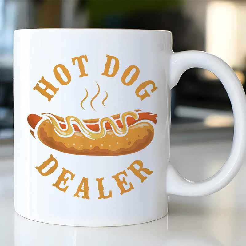 Tailorly White Ceramic 11 oz Mug - Hot Dog Dealer Delicious Steaming Sausage With Yellow Mustard In A Toasted Bun Hot Dog