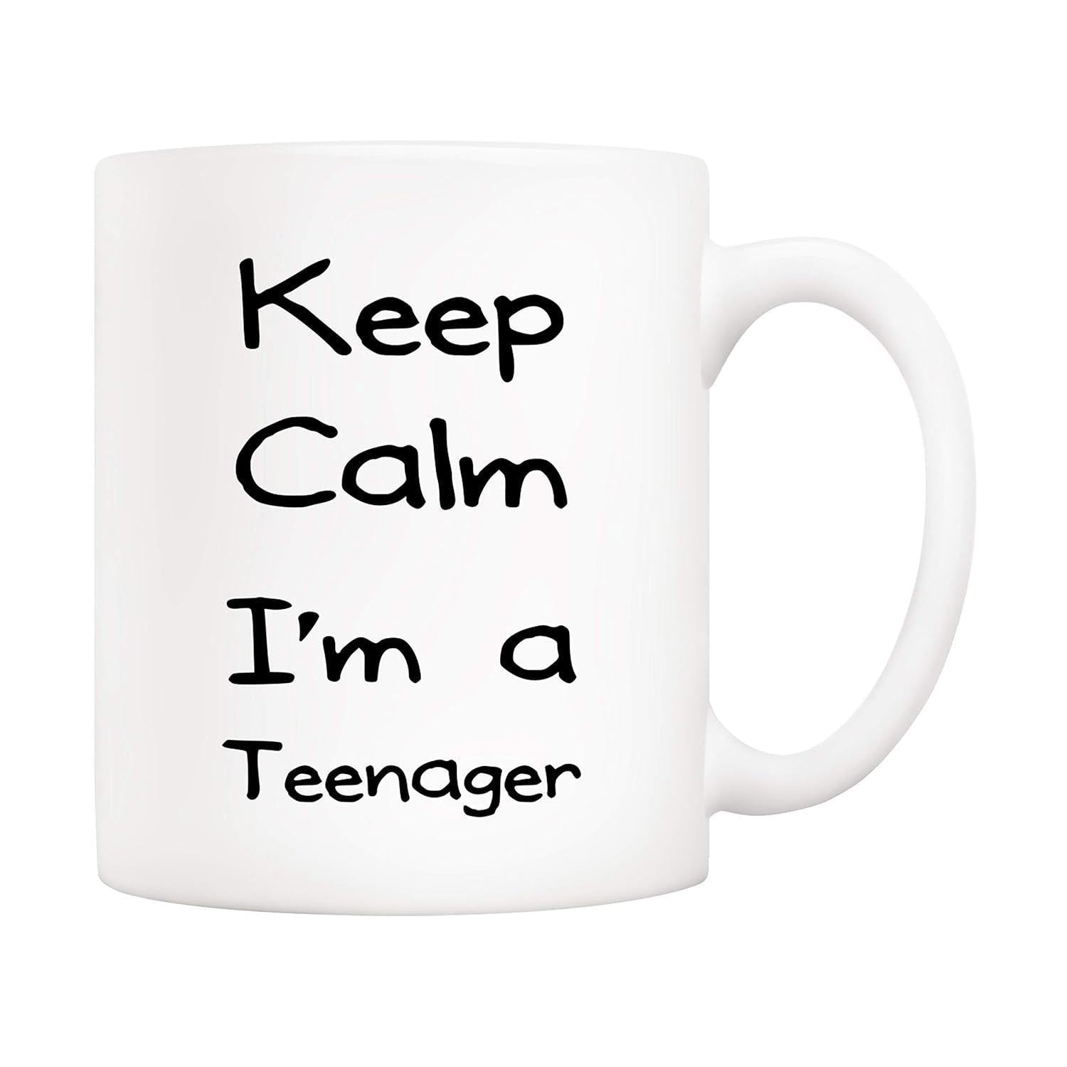 Tailorly White Ceramic 11 oz Mug - Keep Calm I'm A Teenager Minimalist White Ceramic Vessel Featuring Bold Black Script Mug