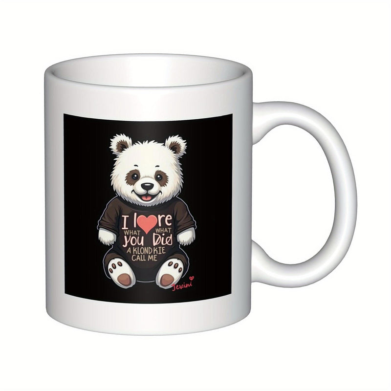 Tailorly White Ceramic 11 oz Mug - I Love You Dad Adorable Cartoon Animal Wearing Small Black Shirt With Red Heart Panda
