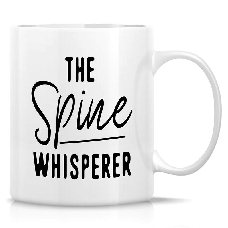Tailorly White Ceramic 11 oz Mug - The Spine Whisperer Simple Minimalist Design With Elegant Script Typography On A Plain