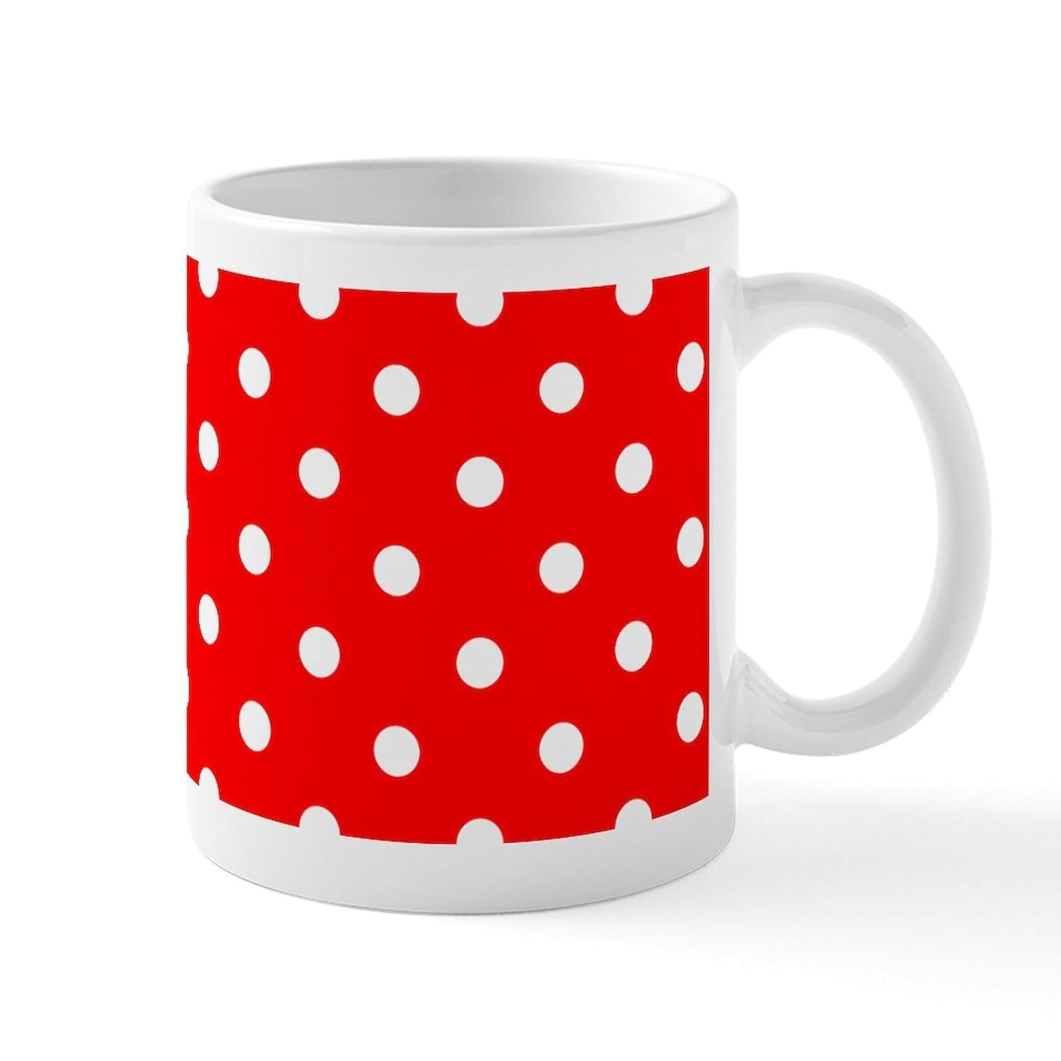 Tailorly White Ceramic 11 oz Mug - Classic Red Background With Simple White Circular Geometric Repeating Pattern