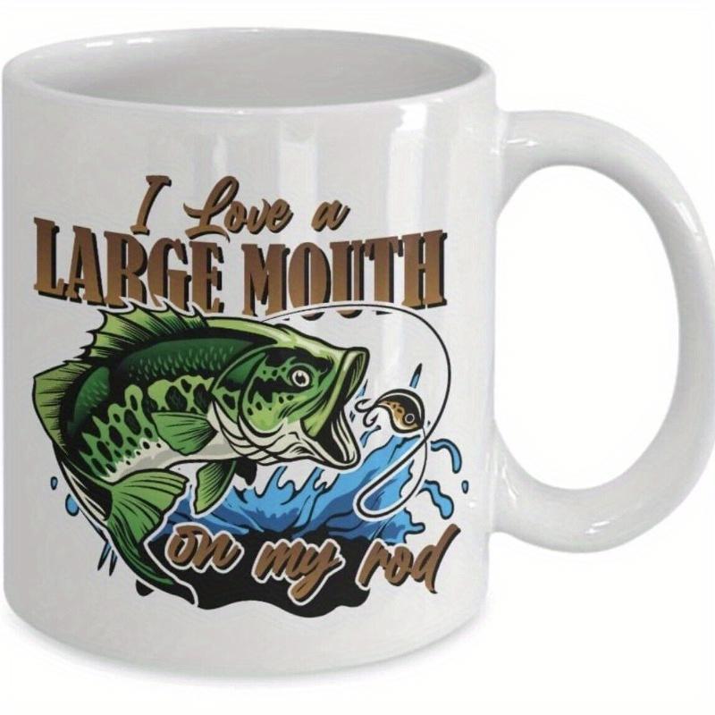 Tailorly White Ceramic 11 oz Mug - I Love A Large Mouth On My Rod Green Largemouth Bass Jumping Out Of Splashing Blue Water Bass
