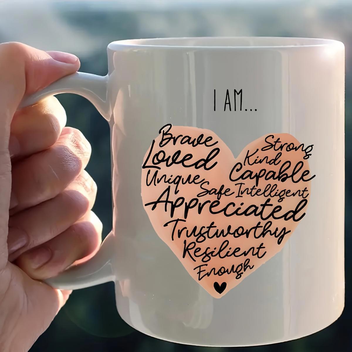Tailorly White Ceramic 11 oz Mug - I Am Soft Peach Heart Shape Featuring Motivational Handwritten Script Words Heart