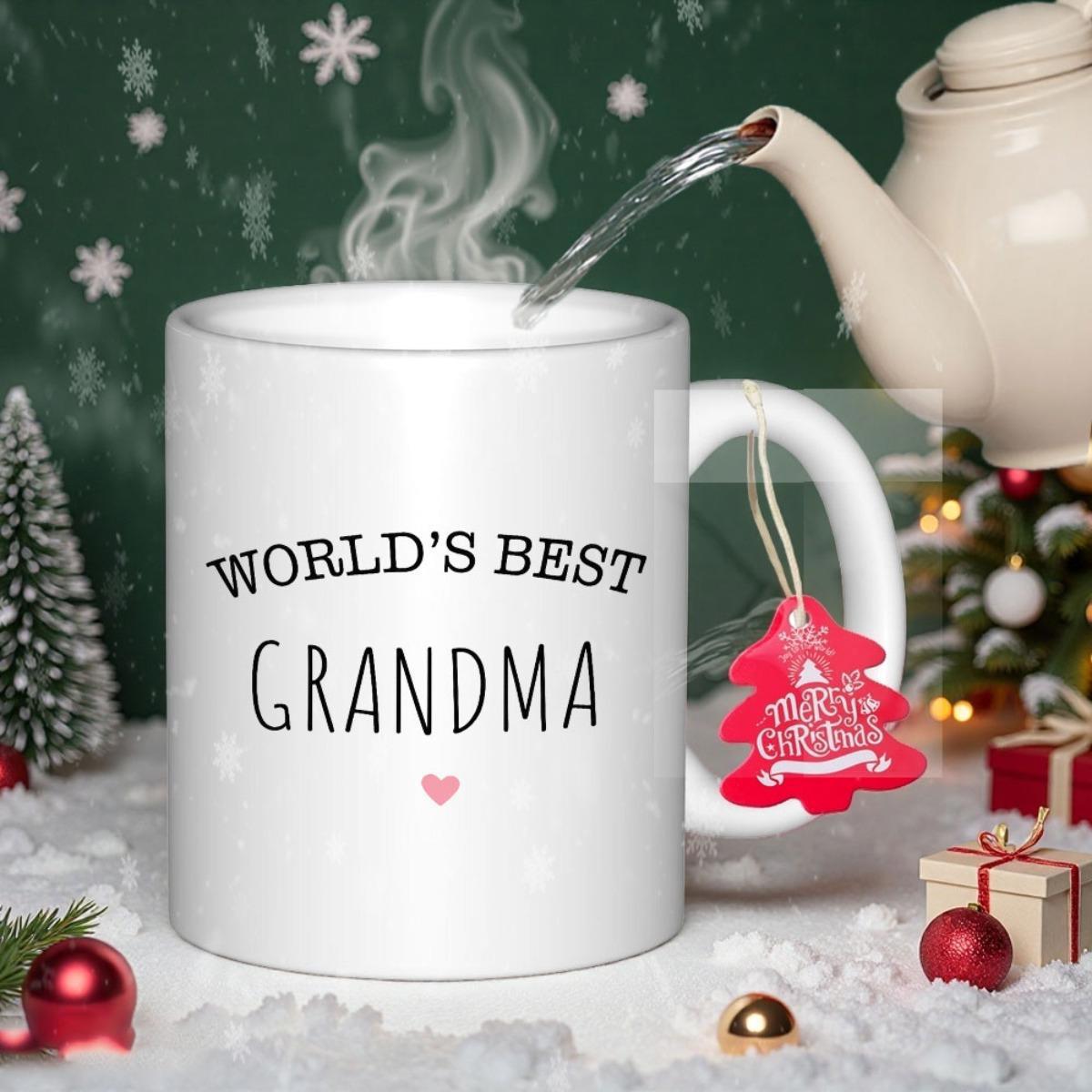 Tailorly White Ceramic 11 oz Mug - Worlds Best Grandma Steam Rising From White Ceramic Cup Near Christmas Holiday Decor Mug