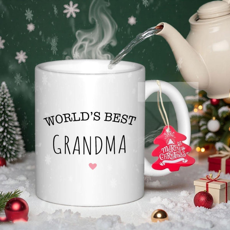 Tailorly White Ceramic 11 oz Mug - Worlds Best Grandma Steam Rising From White Ceramic Cup Near Christmas Holiday Decor Mug