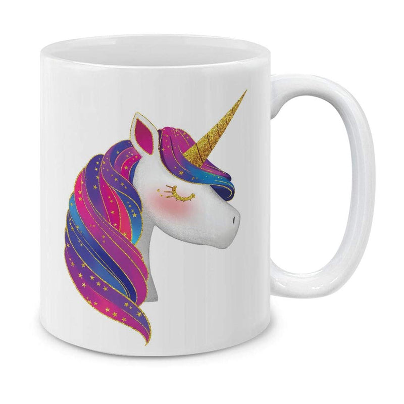 Tailorly White Ceramic 11 oz Mug - Graceful Magical Creature With Rainbow Mane And Shining Golden Horn Unicorn