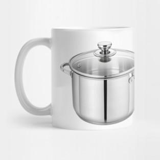 Tailorly White Ceramic 11 oz Mug - Polished Metallic Cooking Pot With A Transparent Protective Glass Lid Pot