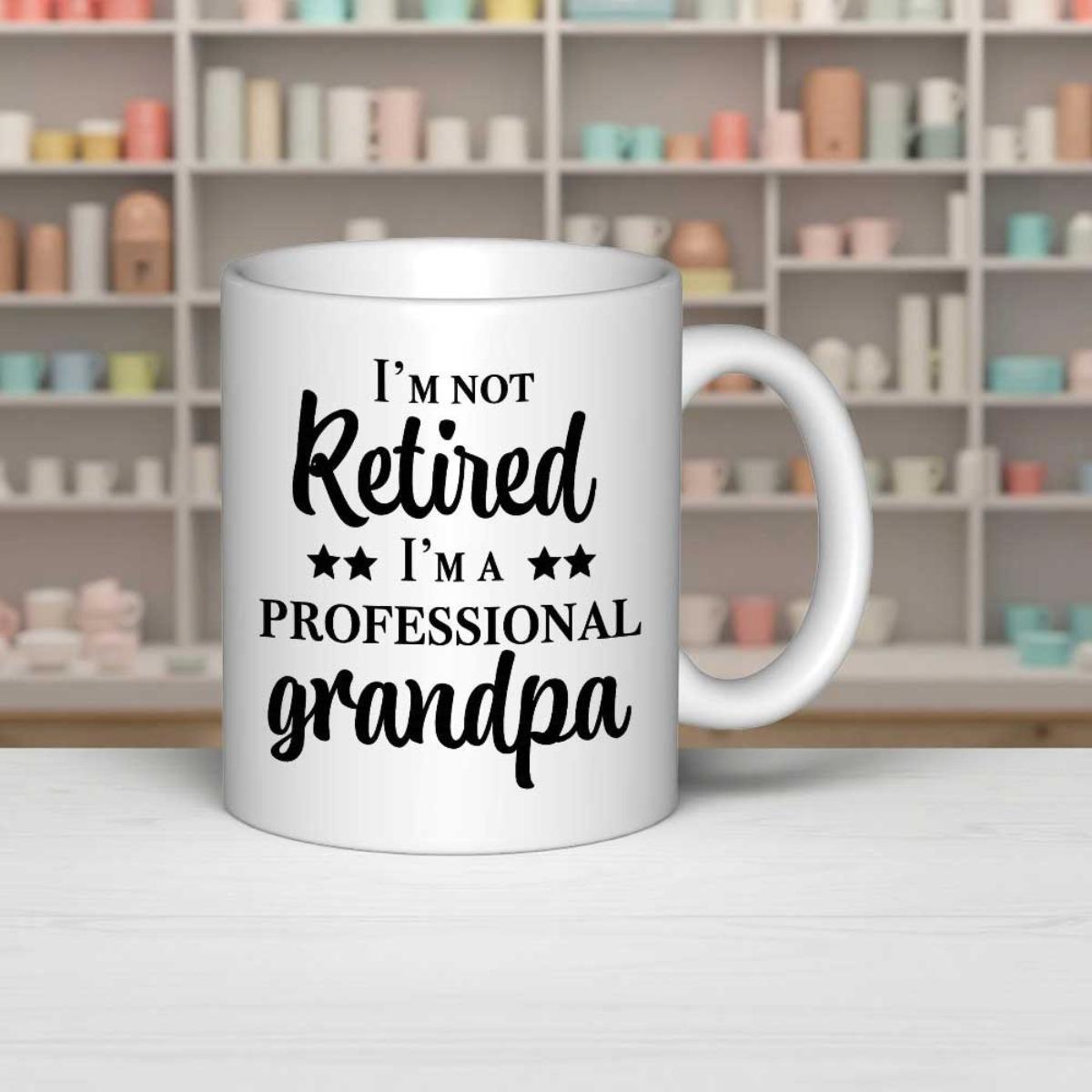 Tailorly White Ceramic 11 oz Mug - Im Not Retired Im A Professional Grandpa Minimalist Black Script With Decorative Small Stars On A Clean