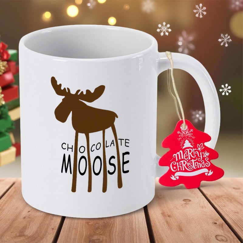 Tailorly White Ceramic 11 oz Mug - Chocolate Moose Merry Christmas Minimalist Brown Silhouette Standing Tall With Long Spindly Legs Moose