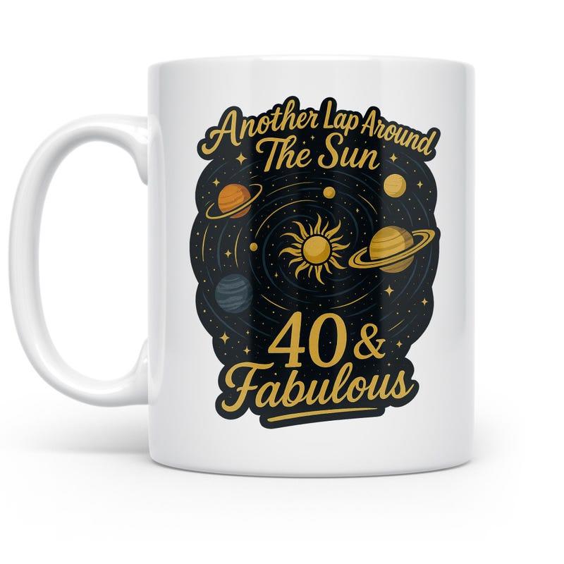 Tailorly White Ceramic 11 oz Mug - Another Lap Around The Sun 40 Fabulous Radiant Golden Planets Orbiting Within A Vast Celestial Starry Galaxy Sun